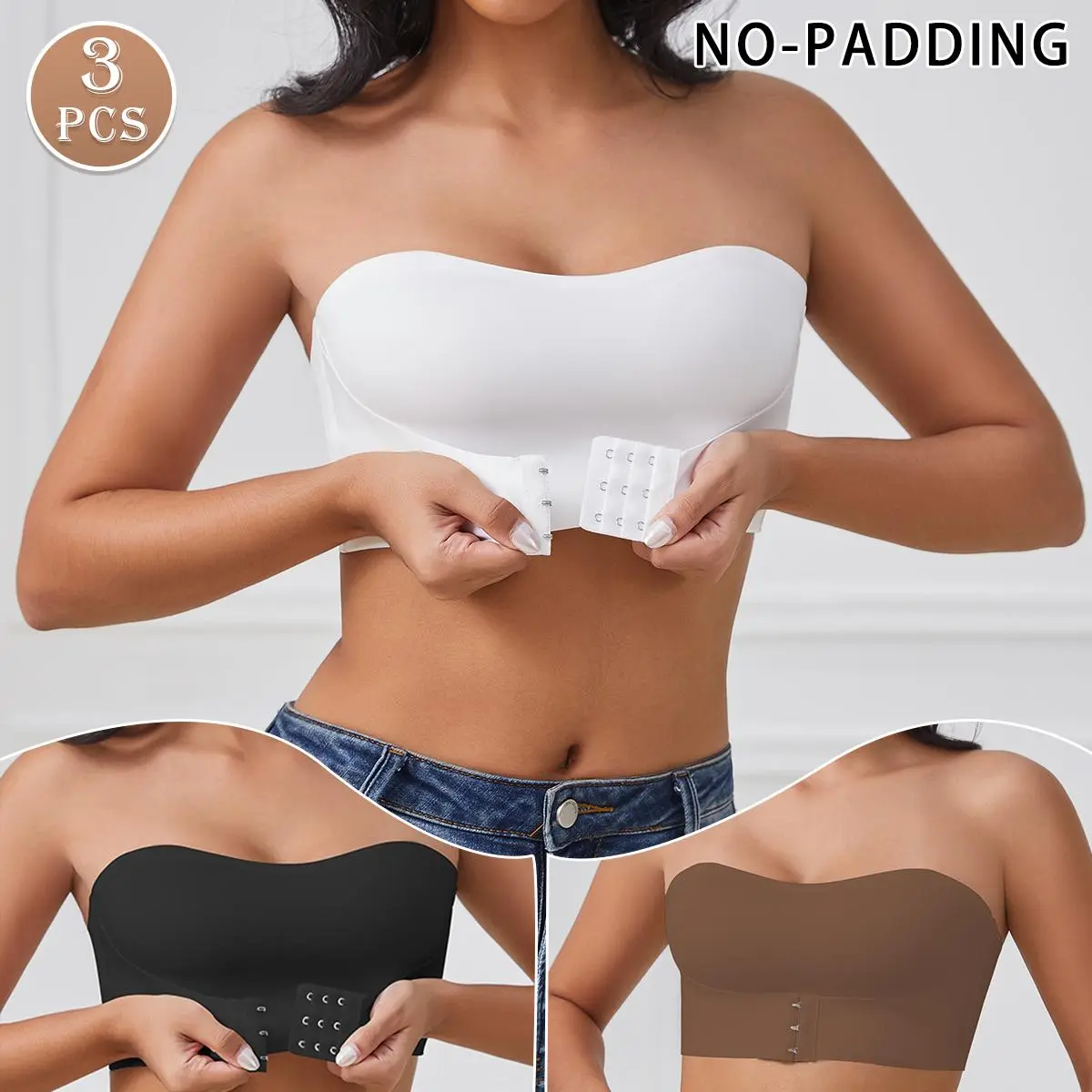 Strapless Bras for Women Non-Slip Bandeau Bra Comfortable Wireless Tube Top Bra Set Perfect for Daily Wear & Casual, Women's Fashion Apparel