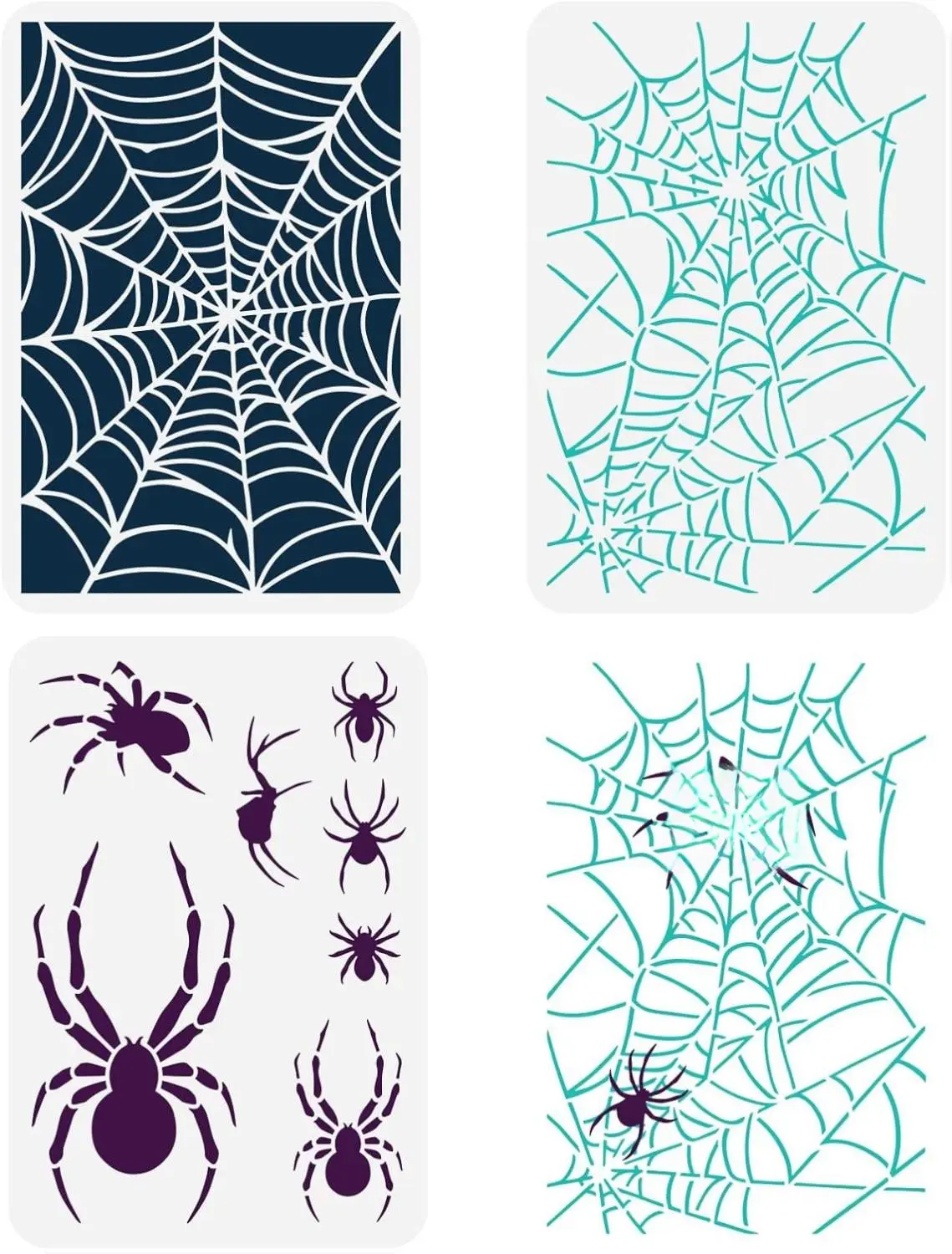Acrylic Halloween Decorating Stencil Tool - 3-Piece Spider Web, 8.3x11.7in, Spooky, Lightweight, Washable Reusable, Acrylic DIY Party Decoration for Wall, Clothing, Bakeware