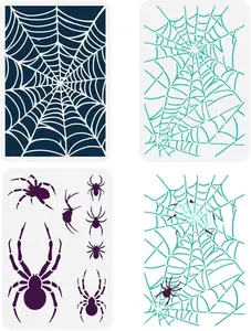 3-Piece Spider Web Painting Stencil - 8.3x11.7inch Reusable Halloween Stencil for DIY Party Decoration Bakeware Wood