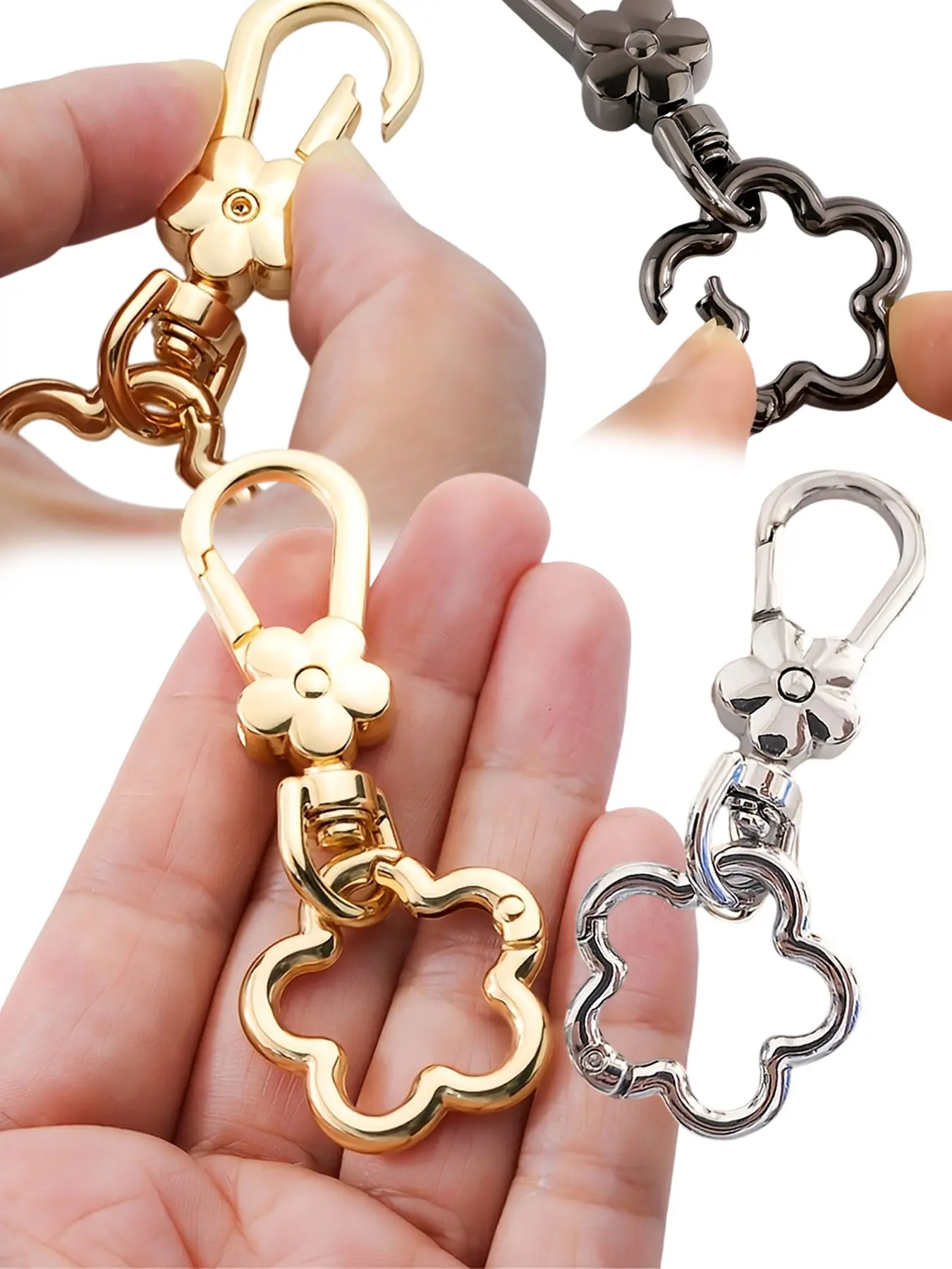 Flower-shaped Snap Hooks and Floral Spring Rrings, Flower-shaped Keychain, rotating hook, dog clip, perfect for DIY, jewelry metal keychain, Zinc alloy keychain, keyring, detachable handbag strap connector