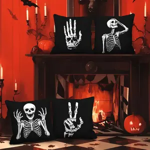 4pcs Halloween Skull Cushion Covers, Digital Print Zippered Pillowcases, Home Decor Sofa Car Outdoor Seat Cushions 45x45cm (set of 4)