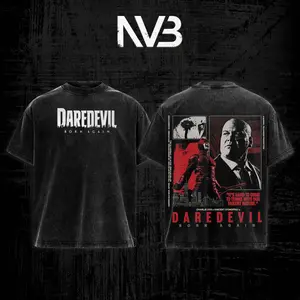 Daredevil Born Again MCU Superhero Movie TV Series Graphic T-Shirt, Soft Heavyweight Cotton Faded Black Tee, Matt Murdock Wilson Fisk Kingpin Double Printed Graphic Design Top, Minimalist Logo Oversized Grunge Y2K Apparel, Gifts For Fans,Gifts For Him Her