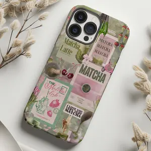 Matcha Green Phone Case | Cute Collage Style Cover | Iced Latte Aesthetic Design | Gift for Matcha Girls | Summer Drink Lover Vibe