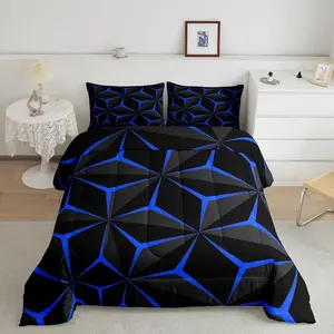 Neon Honeycomb Comforter,Geometric Stereoscopic Theme Luxury Bedding Set,Decoration Quilt Sets,3D Blue Print Designer Comforter Set