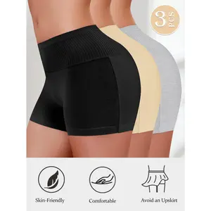 QUASTI 3 Piece Women's Cotton High-Waisted Safety Shorts, Tummy Control & Butt Lift Panties, Breathable & Highly Elastic Panties, Seamless & Comfortable Womenswear Briefs, Everyday Comfort, S-XXL
