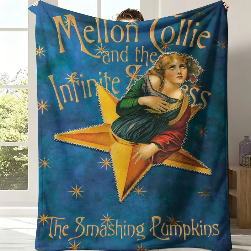 The Smashing Pumpkins Mellon Collie And The Infinite Sadness Flannel Throw Blanket - Vintage Blue Star Background, Classic Album Cover Art, Star Lady Illustration, Soft Fleece, 90s Alternative Rock Fan Bedroom Decor,All-Season Gift, Flannel Fabric, Indoor