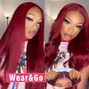 Bling Hair Glueless Wigs Real Hair Ready to Wear 7x5 Preplucked Brazilian 99j Burgundy 13x4 HD Transparent Lace Body Wave Real Hair Wigs