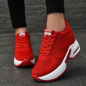 Women's Breathable Mesh Platform Sneakers, Casual Lace Up Outdoor Shoes, Women's Air Cushion Shoes