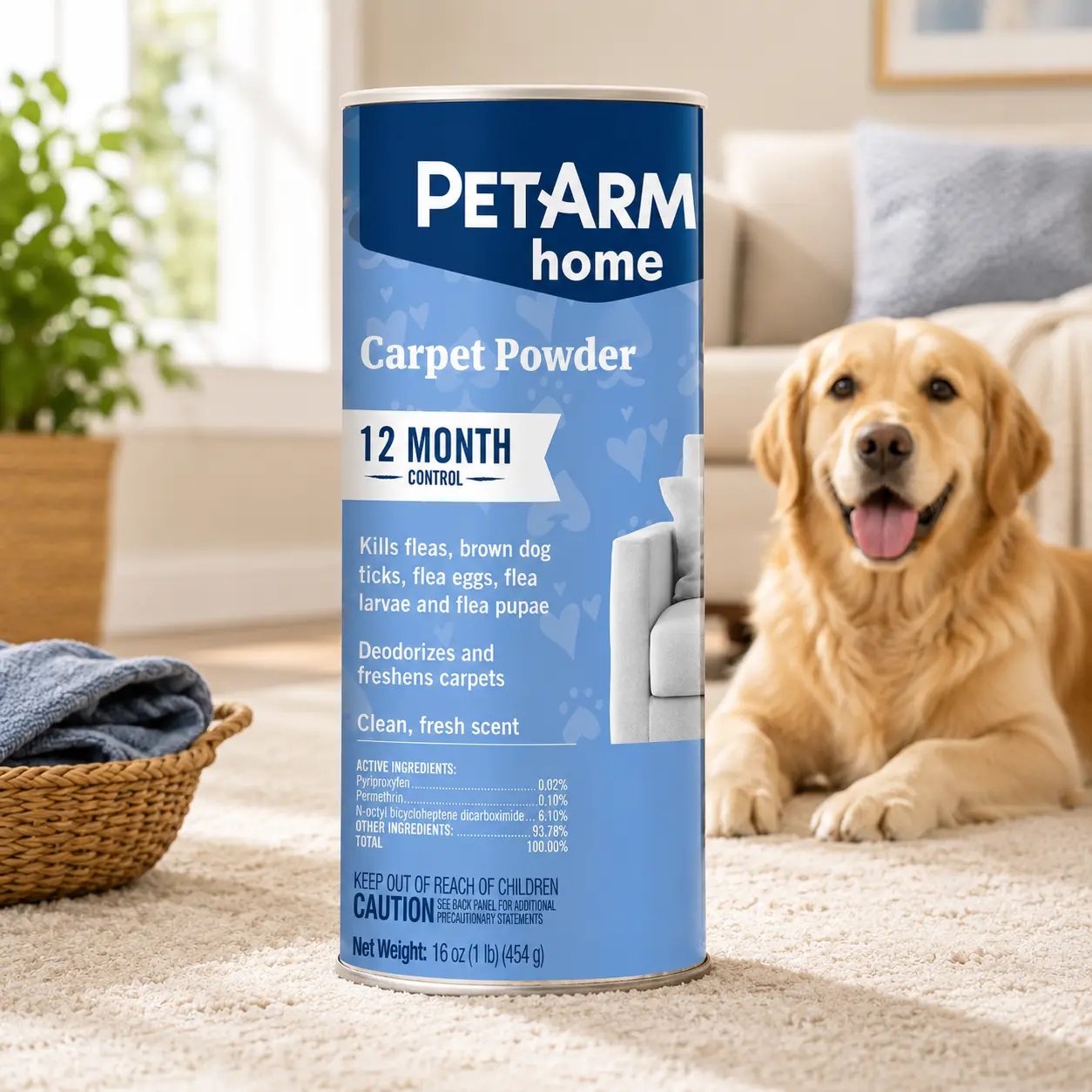 PETARMOR Home Flea & Tick Carpet Powder - 16 oz, Pet Supplies for Dogs & Cats, Eliminates Fleas & Ticks, Deodorizes Carpets