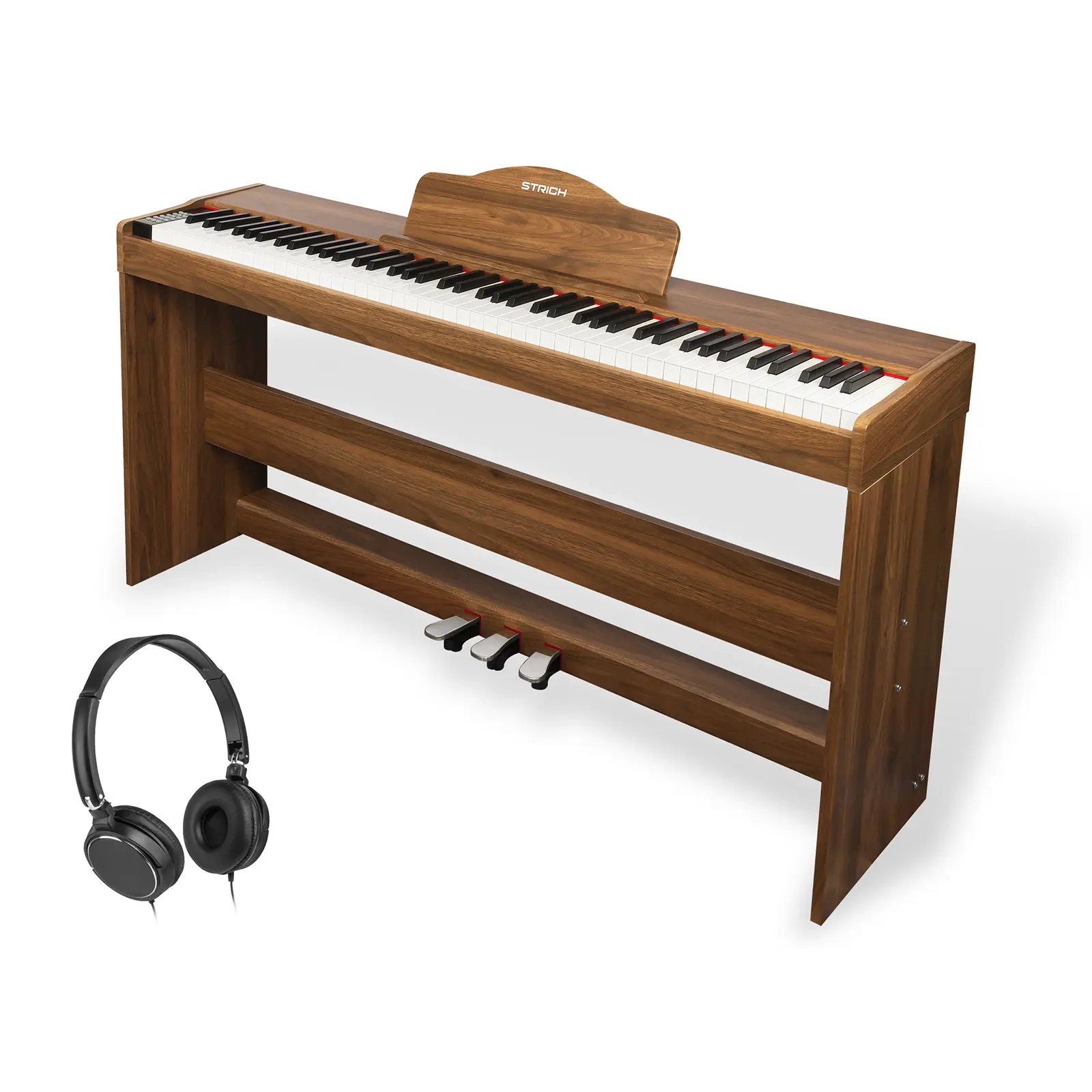 STRICH Digital Piano 88 Keys, Hammer-Action Weighted Keyboard, Full size Electric Piano Keyboard with Furniture Stand, 25Wx2 Speakers, Supports USB-MIDI/Wireless Connect, SDP-300W (Color Walnut Wood)