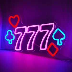 777 Casino Neon Wall Decor LED Sign, Dimmable USB Powered, Ideal for Poker Room, Birthday Party Decoration, Wall Mounted