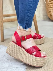 Olivia Red Heart Sandals Handmade Platform High Quality Comfortable Espadrille Style Shoes for Women Plain Design