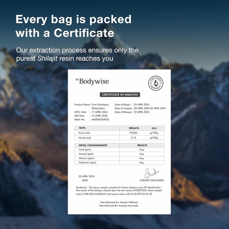 Be Bodywise Pure Himalayan Shilajit Resin I 600 mg I 75%+ Fulvic Acid & 85+ Trace Minerals | Zero Sugar I Lab Tested I Heavy Metal Free I 100% Authentic & Natural, Organic I for Men & Women I 30 gm