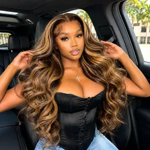 Yilike Highlight Ombre Lace Front Wig Human Hair 13x6 HD Honey Blonde 4/27 Body Wave Lace Frontal Wigs 180% Density Glueless Wigs Human Hair for Black Women