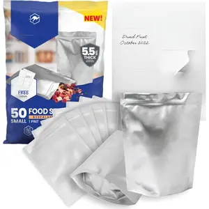50 Count 1-Pint Gusset Mylar Bags with Labels, 11 Mil Total Thickness Long-Term  Storage Pouches, 8x6 Stand-Up Zipper Heat-Sealable Airtight Packaging -