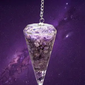 Multi-Chips Orgonite Pendulum - Non-Natural Crystal Resin Pendant for Chakra Meditation & Divination (Jewelry Accessory)