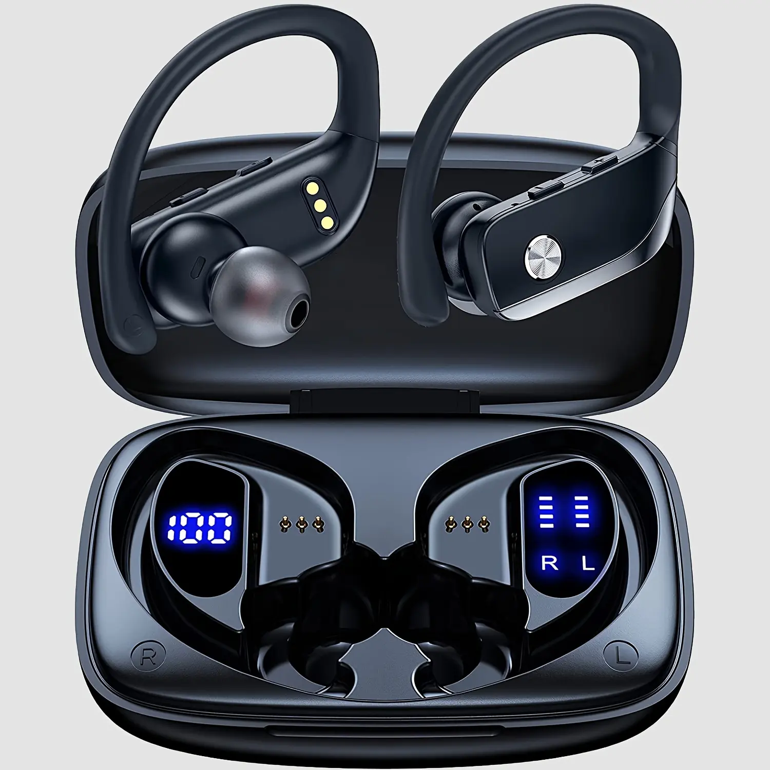 One Button Control Wireless Bluetooth Ear Hooks Headphones, Open Ear Sport Earphones for Running Gym Hands-Free Calls,techvibes