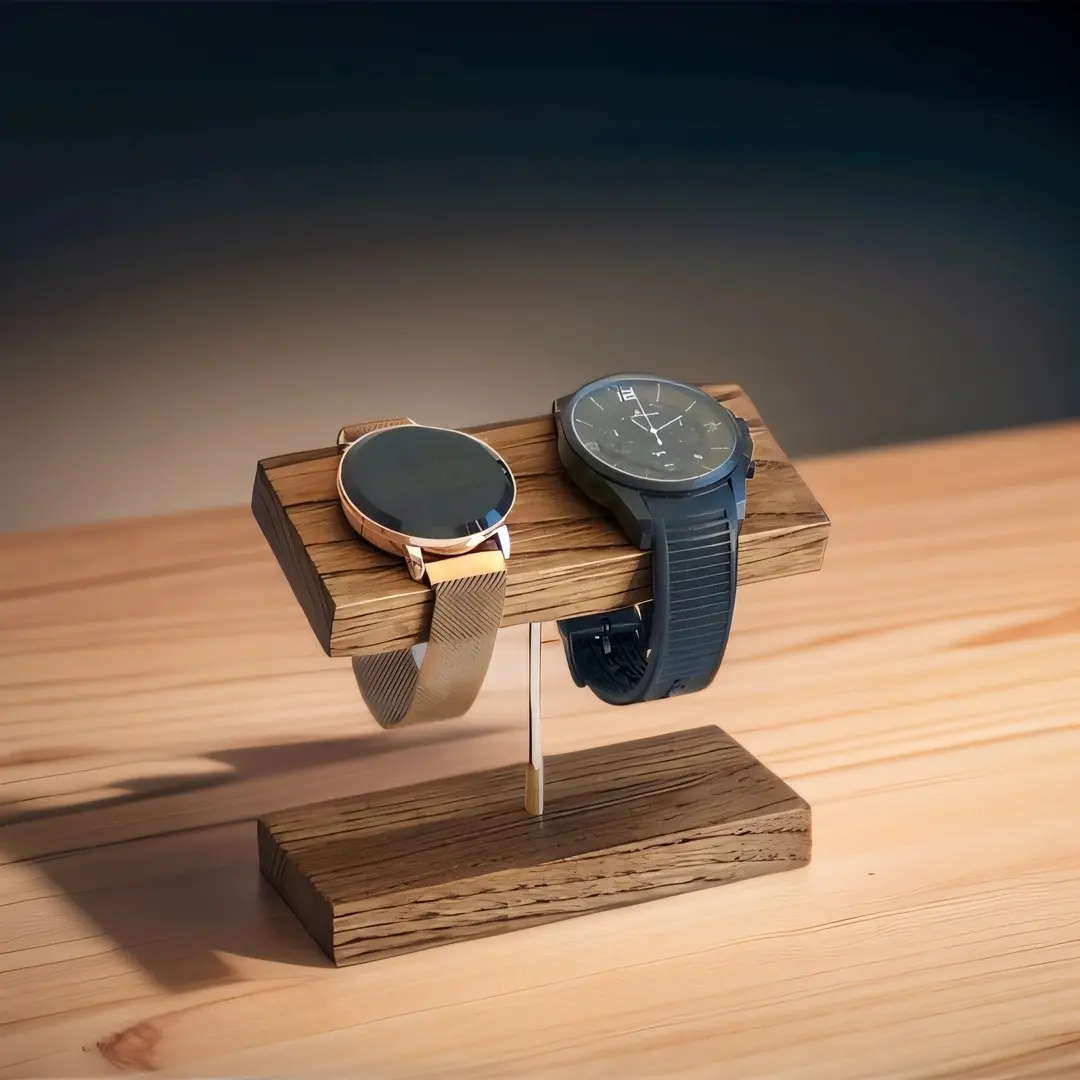 Premium Walnut Wood Watch Stand for Men & Women | Solid Wooden Watch Holder Display Rack | Desk Organizer for Watches, Smartwatches & Jewelry