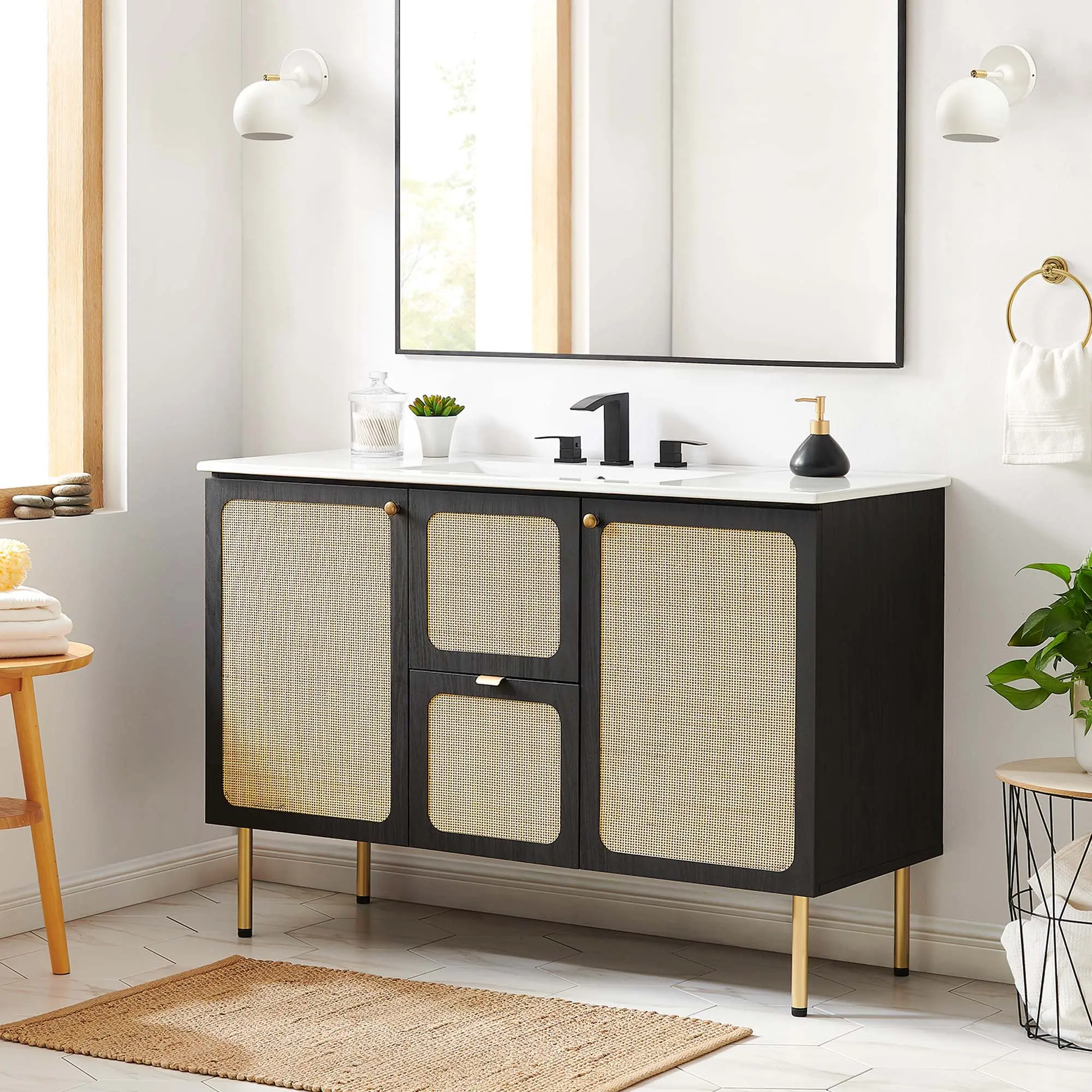 Chaucer 48-in Bathroom Vanity Cabinet, Bathroom Floor Cabinet (Sink Basin Not Included) in Black