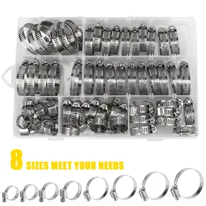 101PCS Stainless Steel Hose Clamps Kit,0.32*1.73 inches Multiple Sizes,Anti-Rust Durable,Exquisite Workmanship,with Storage Box,Suitable for Water,Gas,Oil Pipes,Easy to Install