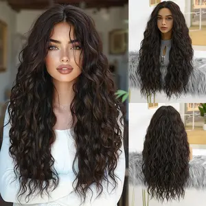 Women Synthetic Full Wig Long Curly Wigs Cold Brown Color Matte High Temperature Fiber Daily Wear European American Style