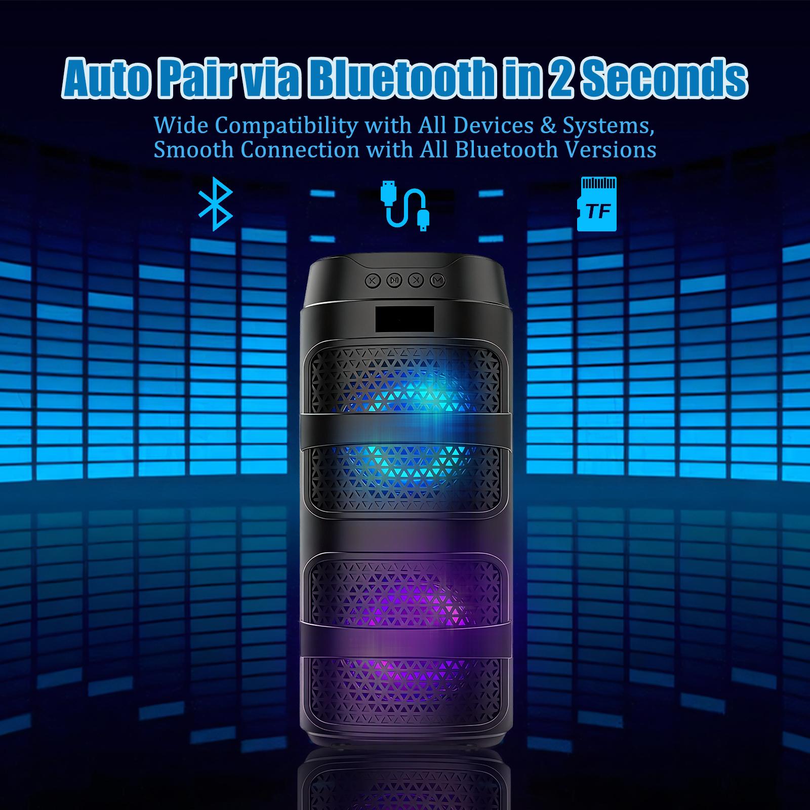 Portable Wireless Party Speaker with Subwoofer, Long-Lasting Battery, Neon LED Lights, Outdoor/Indoor Big Support TF Card MP3 Player Party for Home Camping Phone Computer PC