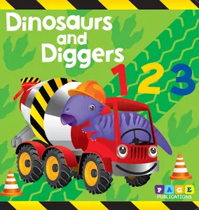 Dinosaurs and Diggers 123 Board Book - Engaging Stories, Fun Learning Elements, Detailed Construction Site Illustrations