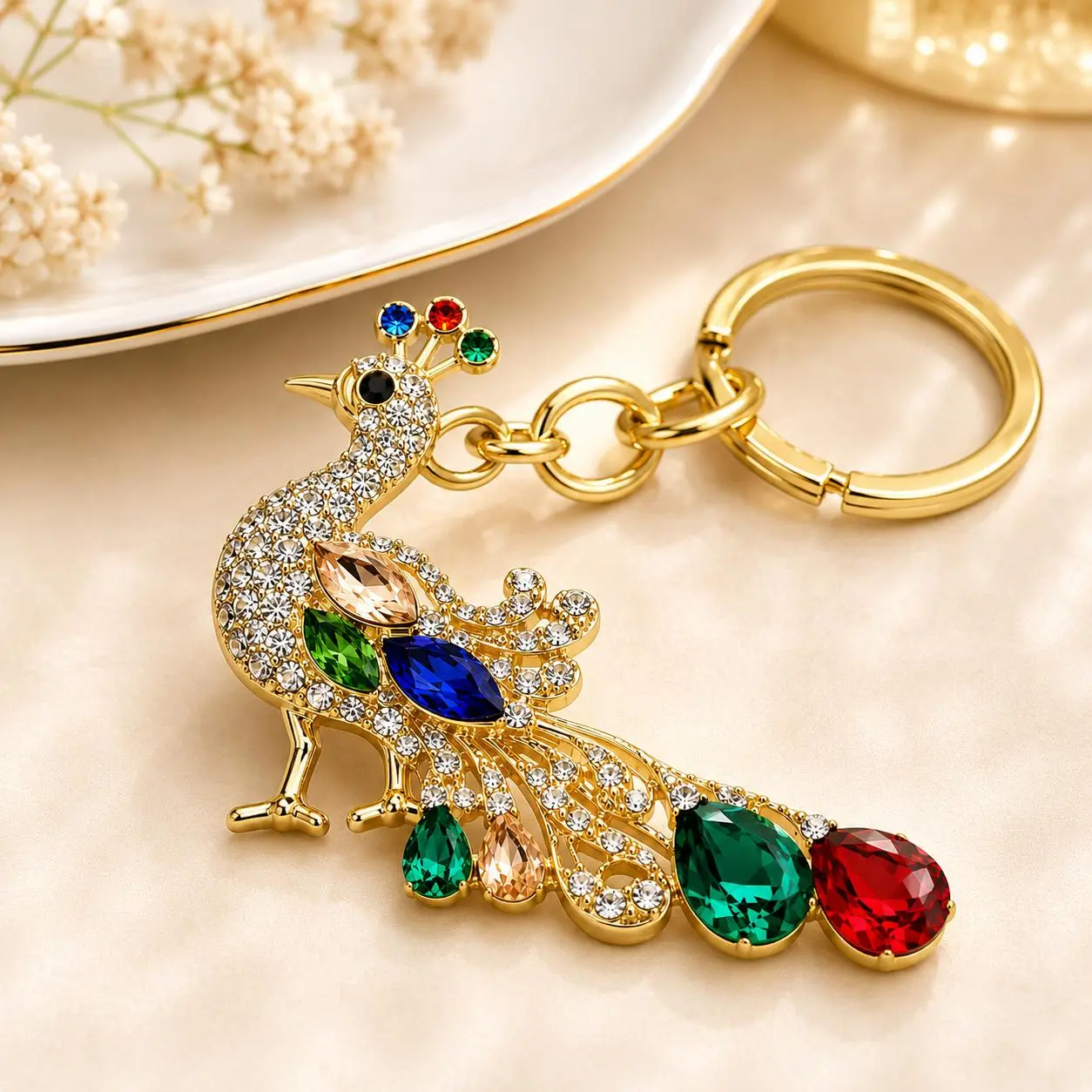 Designer Peacock Keychain Charm