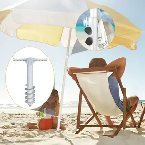 Portable Adjustable Metal Beach Umbrella Sand Anchor & Grass Tent Pole Base - Heavy-Duty Wind-Resistant Stability for Patio, Beach, Outdoor Umbrellas & Flags, Beach Accessory | Striped Design | Robust Construction