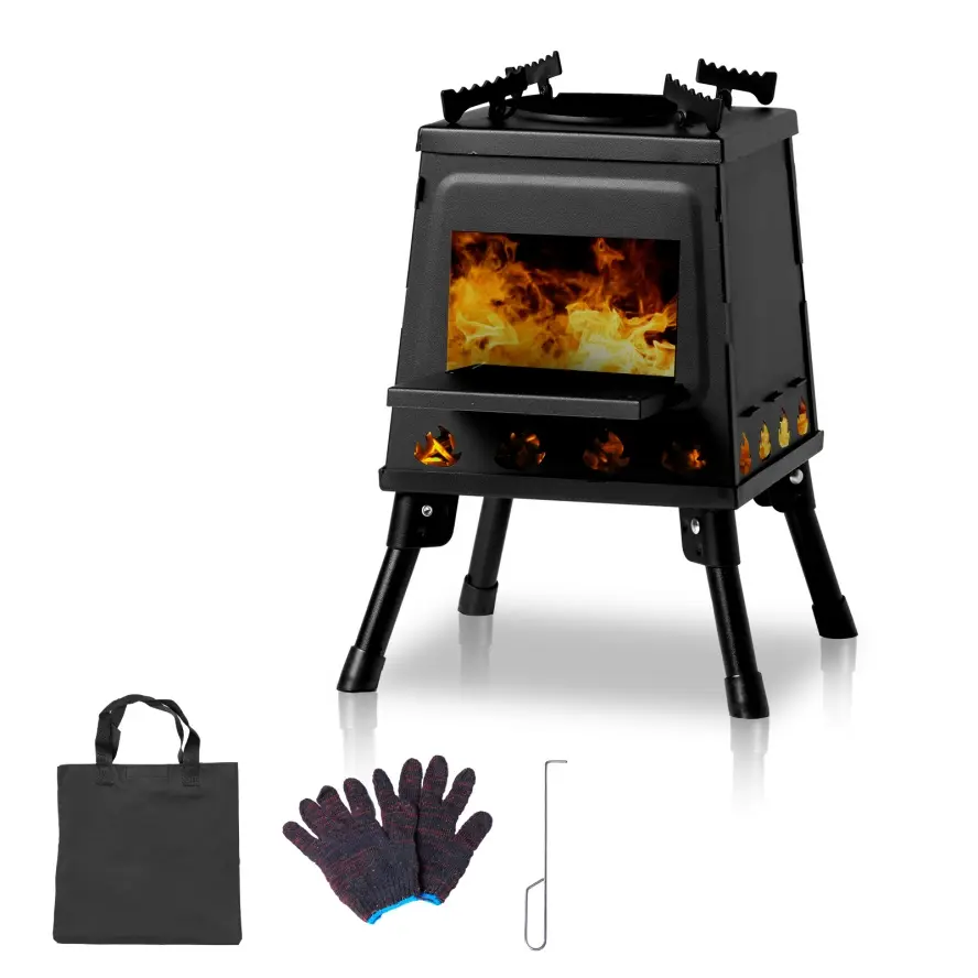 Portable Wood Burning Camping Stove with Folding Legs and Carrying Bag, Heavy Duty Steel Outdoor Cooking Stove for Camping, Hiking, Fishing, Hunting, Picnic, Backpacking and Survival Enthusiasts