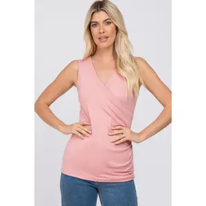 Pink Crossover Ruched Nursing Tank