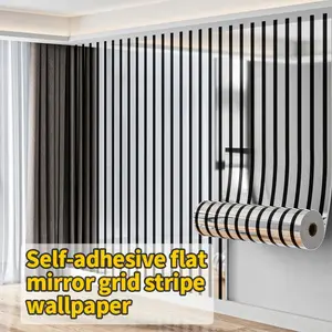 One roll of self-adhesive silver mirror grid striped wallpaper. Reflective surface, easy to install with self-adhesive backing, thickened, cut to size, and easy to clean. 15.74"x 118.1". Suitable for decorating bedroom and living room feature walls.