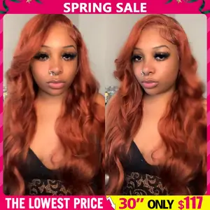 Bling Hair Reddish Brown Body Wave 13x4 13x6 Lace Frontal Human Hair Wigs 180 Density Copper Brown 33B Colored Lace Front Wig Pre Plucked Brazilian Virgin Hair Natural Hairline
