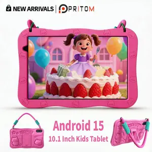 [New Arrivals]PRITOM Kids Tablet 10 inch Android 15 8GB RAM 32GB ROM Dual Cameras WiFi6 6000mAh Battery Protective Silicone Case Animal Flash Cards Educational Apps Toddler Gifts Stress Relief Case Pink/Blue tiktok shop official store