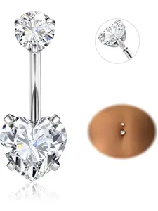 Belly Bars G23 Titanium Belly Button Bars 14G Hypoallergenic Piercing Belly Rings Shiny CZ Belly Button Piercing Navel Bars Long Sliver Belly Bars Belly Barbell Jewellery 8/10/12/14/16mm
