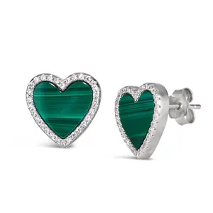Green Malachite Heart Shaped Earring Studs