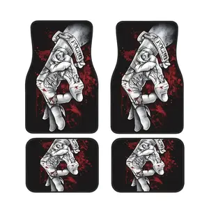 4pcs Fashionable Car Floor Mats, Thickened Print Design, Non-Slip Base, Fits Most Models, Tesla Mdy, Suv, Halloween & Christmas Gift