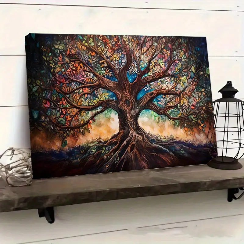 Abstract Tree of Life Wooden Frame Poster - High-Quality Oil Printed Wall Art Painting, Vibrant Style Wall Arts, Room Decor Inspo for Bedroom & Living Room Home Supplies, Vibrant Wall Arts