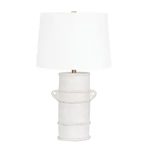 Siena Table Lamp With Terracotta Base, Rope Sculpting, Whitewash Finish, And Linen Drum Shade