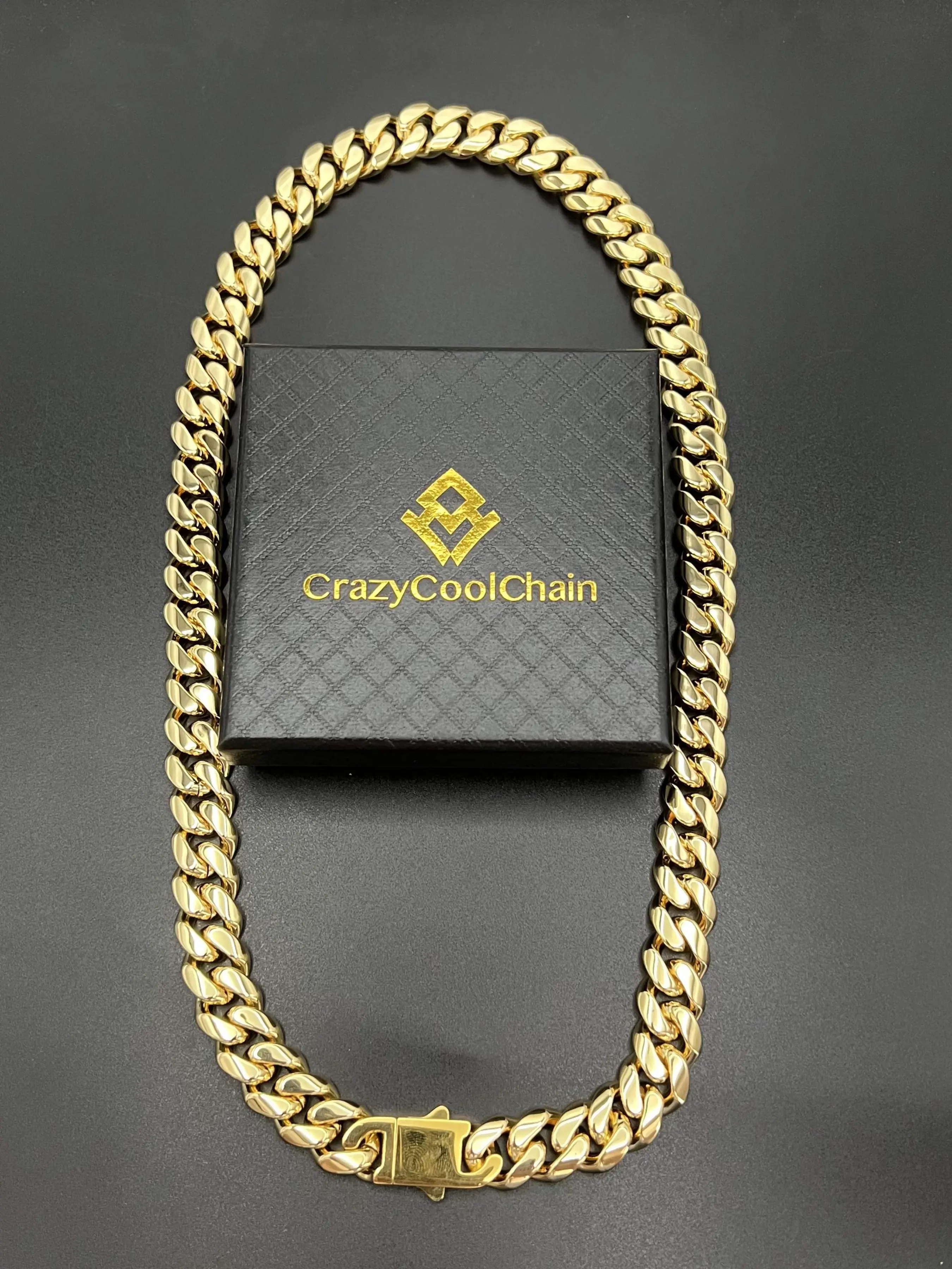 14mm Gold Plated Miami Hip Hop Cuban Necklace, Durable Stainless Steel Chain, Cuban Link Chain, Push Clasp, Party Style, Fashion Necklace, All Seasons Wear, Cuban Chains