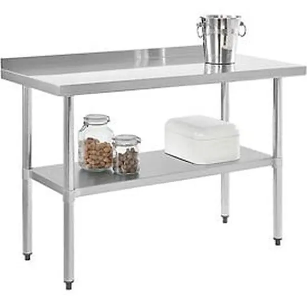Global Industrial 319061 Stainless Steel Workbench - 72x30 in, 2 in Backsplash, Undershelf, Galvanized Legs