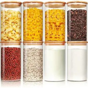 28 floz Glass Jars with Bamboo Lids Set of 8, Airtight Glass Canisters, Glass Food Storage Containers for Pasta, Oats, Coffee, Flour, Sugar, Rice, Perfect for Kitchen & Pantry