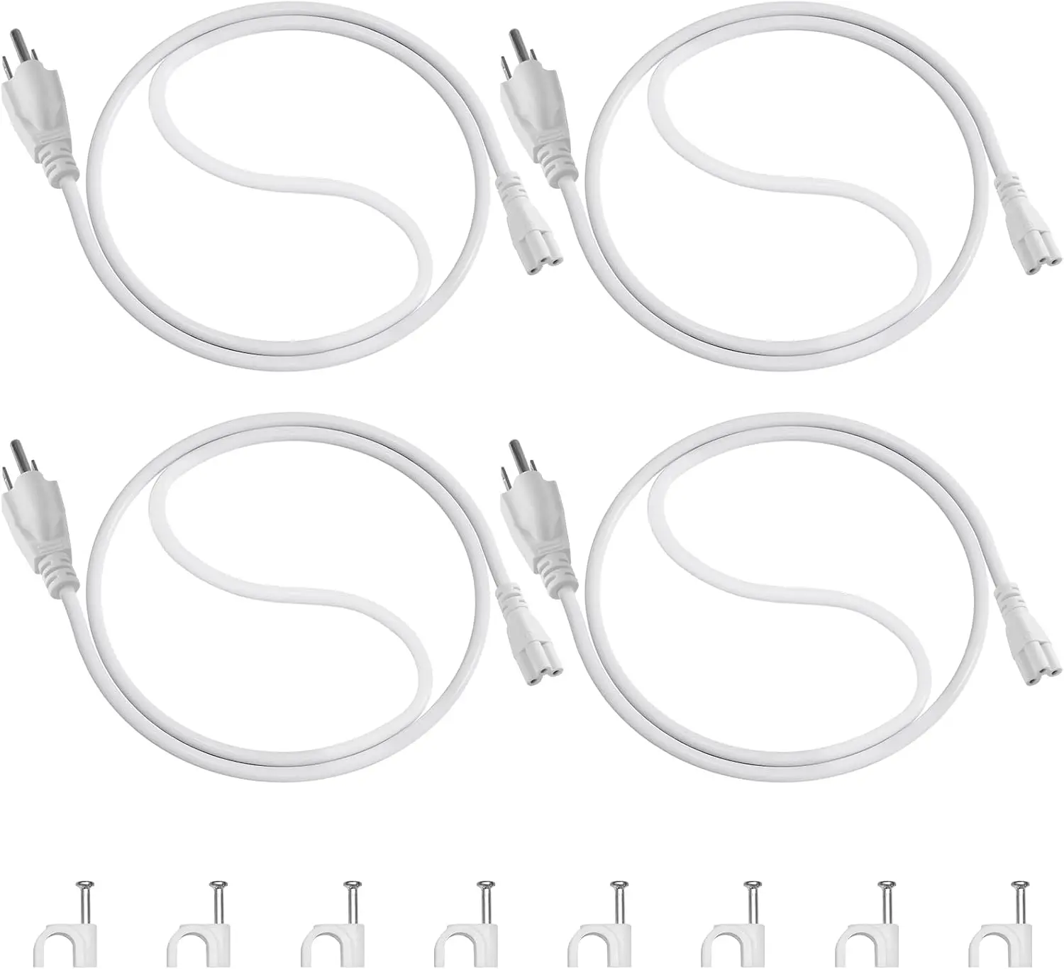 Barrina T8 TX-S 3FT Power Cord, 3 Prong Plug, Female End | Power Cable with US Plug for Shop Light/Grow Light Fixtures, 4 Packs