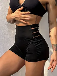 Women's High-Waist Cutout Yoga & Fitness Dance Shorts - Stretchy, Breathable Nylon/Spandex Blend, Machine Washable