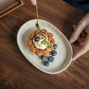 Vintage Ceramic Oval Plate, Durable Serving Dish for Sushi & Desserts, Ideal for Everyday Use, Perfect Gift Idea