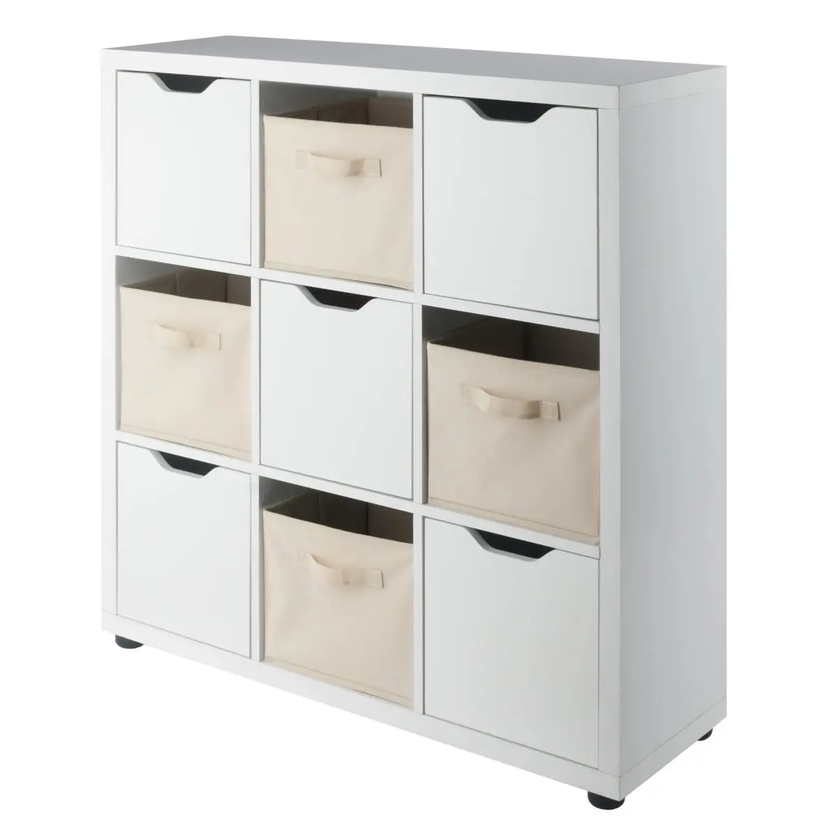 Winsome 10541 Julia 5-Pc 3x3 Cube Organizer Cabinet Set - Beige & White Wood, 3-Section Compartmentalized Design, White Cabinets, Wood Cabinets