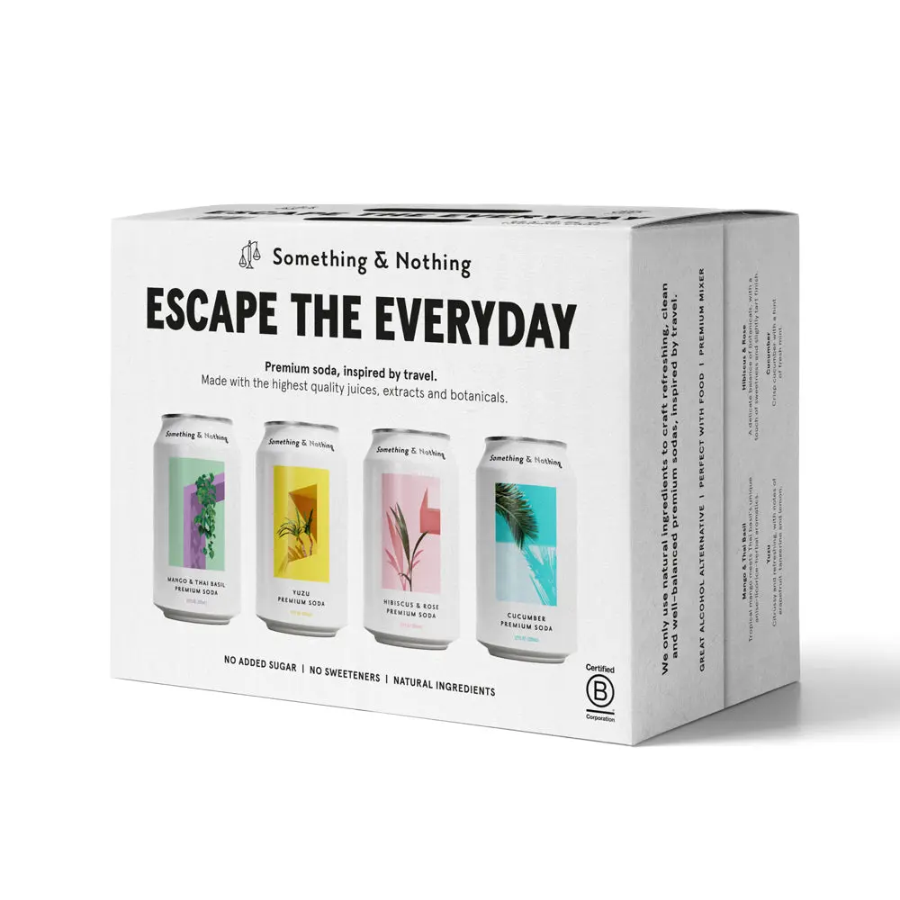 Something & Nothing Escape the Everyday Variety Pack, 4 Flavors, 12 Cans — Yuzu, Hibiscus & Rose, Cucumber, Mango & Thai Basil, Vegan & Low Calorie