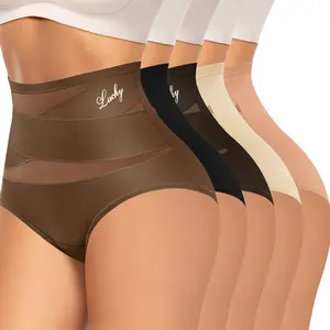 Morelect 4/5/8 Pcs Women's High Waist Briefs, Lucky Logo Sheer Mesh Bikini Panties, Breathable Lightweight Comfort Underwear, All Season Essential Undies