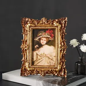 Rococo Style 3D Floral Frame, Resin Leaf Pattern Decorative Picture Frame, Desktop Ornament, Home Décor, Bedside Table, Dressing Table, Wedding Frame