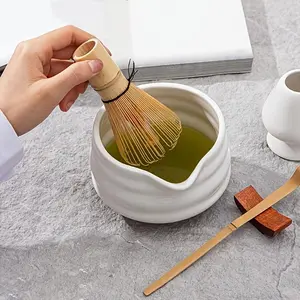 Japanese Matcha Ceremony Set with Spout and Bamboo Whisk, Ceramic Bowl Ideal for Home Use and Perfect Gift for Matcha Lovers